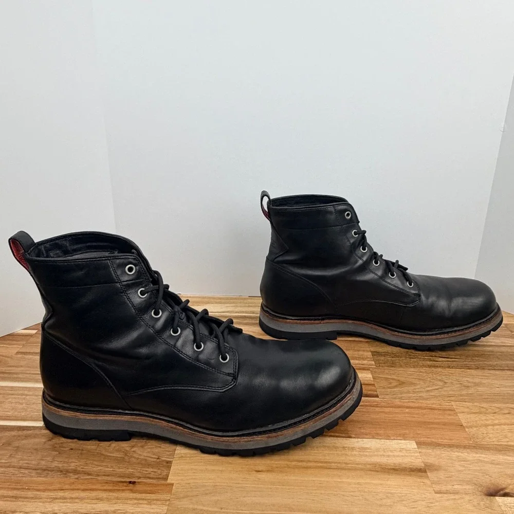 UGG Huntley Waterproof Black Leather Lace Up Boots Mens 15 Vibram Sole 1003446